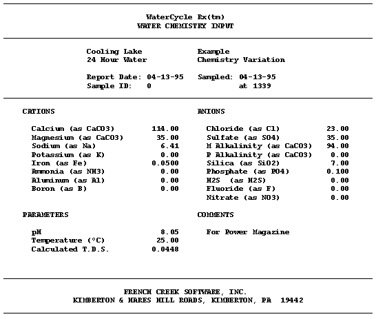 The Water Chemistry Input Table Summarizes The Source Water Analysis Input.